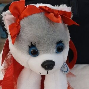 NWT Gray and White Stuffed Animal Purse with Red Accents